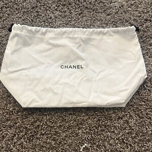 CHANEL White Logo Drawstring Bag